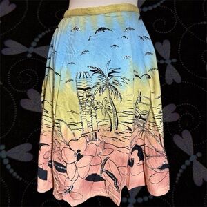 Tropical Ombre Tiki Print Skirt - Blue, Yellow & Coral